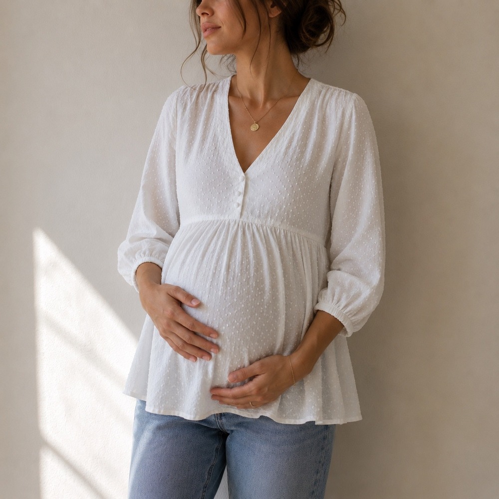 Seraphine White Swiss Dot Tunic Top Size 14 Cottagecore Prairie Boho Maternity